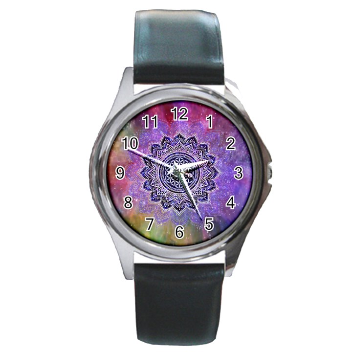 Flower Of Life Indian Ornaments Mandala Universe Round Metal Watch