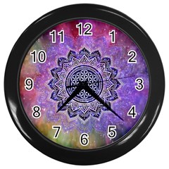 Flower Of Life Indian Ornaments Mandala Universe Wall Clocks (black) by EDDArt