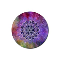 Flower Of Life Indian Ornaments Mandala Universe Rubber Coaster (round) 