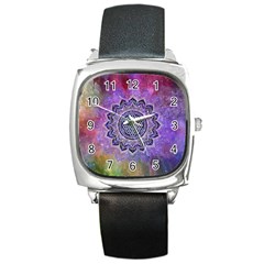 Flower Of Life Indian Ornaments Mandala Universe Square Metal Watch by EDDArt