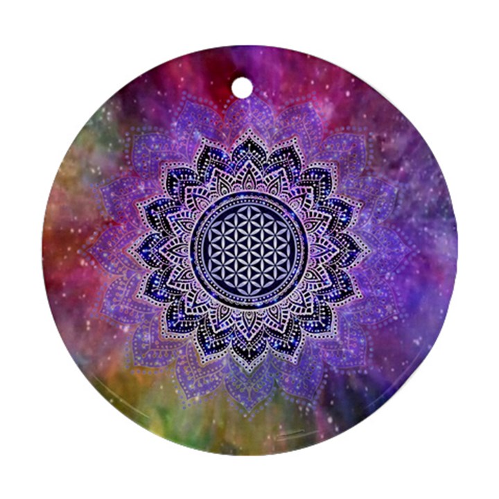 Flower Of Life Indian Ornaments Mandala Universe Round Ornament (Two Sides) 