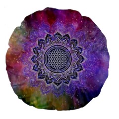 Flower Of Life Indian Ornaments Mandala Universe Large 18  Premium Flano Round Cushions by EDDArt