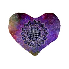 Flower Of Life Indian Ornaments Mandala Universe Standard 16  Premium Flano Heart Shape Cushions by EDDArt