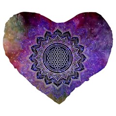 Flower Of Life Indian Ornaments Mandala Universe Large 19  Premium Flano Heart Shape Cushions