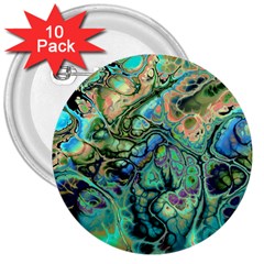 Fractal Batik Art Teal Turquoise Salmon 3  Buttons (10 Pack)  by EDDArt