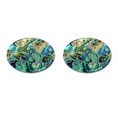 Fractal Batik Art Teal Turquoise Salmon Cufflinks (oval) by EDDArt