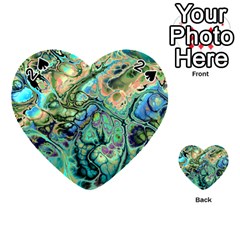 Fractal Batik Art Teal Turquoise Salmon Playing Cards 54 (heart)  by EDDArt