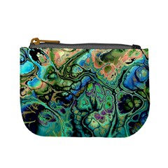 Fractal Batik Art Teal Turquoise Salmon Mini Coin Purses