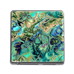 Fractal Batik Art Teal Turquoise Salmon Memory Card Reader (square) by EDDArt