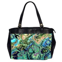 Fractal Batik Art Teal Turquoise Salmon Office Handbags (2 Sides) 