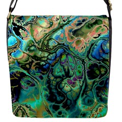 Fractal Batik Art Teal Turquoise Salmon Flap Messenger Bag (s) by EDDArt