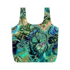 Fractal Batik Art Teal Turquoise Salmon Full Print Recycle Bags (m)  by EDDArt