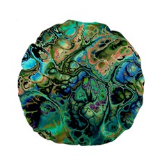 Fractal Batik Art Teal Turquoise Salmon Standard 15  Premium Flano Round Cushions by EDDArt