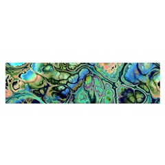 Fractal Batik Art Teal Turquoise Salmon Satin Scarf (oblong) by EDDArt