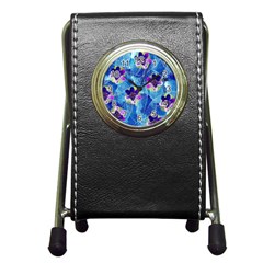 Purple Flowers Pen Holder Desk Clocks