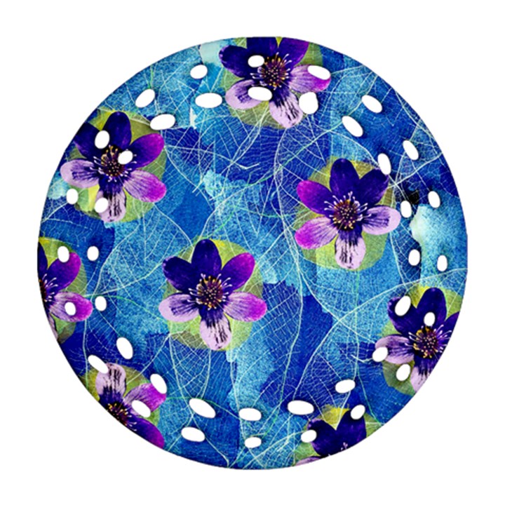 Purple Flowers Ornament (Round Filigree) 