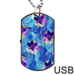 Purple Flowers Dog Tag Usb Flash (one Side) by DanaeStudio