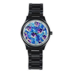 Purple Flowers Stainless Steel Round Watch by DanaeStudio