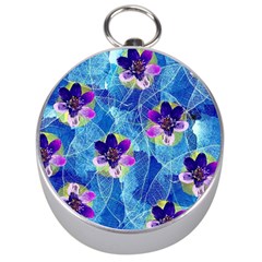 Purple Flowers Silver Compasses by DanaeStudio