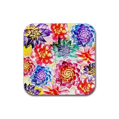 Colorful Succulents Rubber Coaster (square)  by DanaeStudio