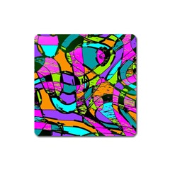 Abstract Sketch Art Squiggly Loops Multicolored Square Magnet