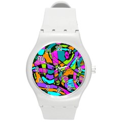 Abstract Sketch Art Squiggly Loops Multicolored Round Plastic Sport Watch (m) by EDDArt