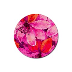 Geometric Magenta Garden Rubber Round Coaster (4 Pack)  by DanaeStudio