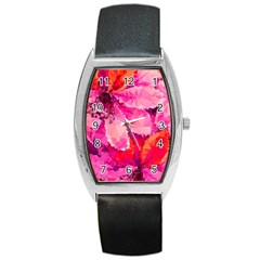 Geometric Magenta Garden Barrel Style Metal Watch by DanaeStudio