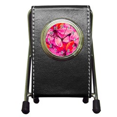 Geometric Magenta Garden Pen Holder Desk Clocks by DanaeStudio