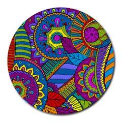 Pop Art Paisley Flowers Ornaments Multicolored Round Mousepads by EDDArt