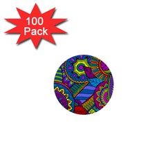 Pop Art Paisley Flowers Ornaments Multicolored 1  Mini Buttons (100 Pack) 