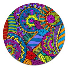 Pop Art Paisley Flowers Ornaments Multicolored Magnet 5  (round) by EDDArt