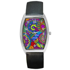 Pop Art Paisley Flowers Ornaments Multicolored Barrel Style Metal Watch