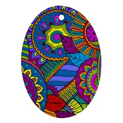 Pop Art Paisley Flowers Ornaments Multicolored Oval Ornament (two Sides)