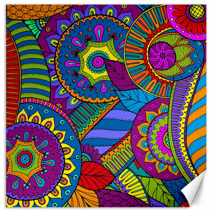 Pop Art Paisley Flowers Ornaments Multicolored Canvas 12  x 12  