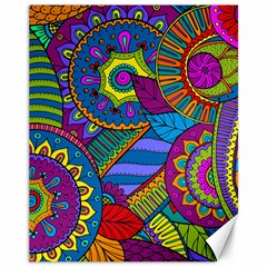 Pop Art Paisley Flowers Ornaments Multicolored Canvas 11  X 14   by EDDArt