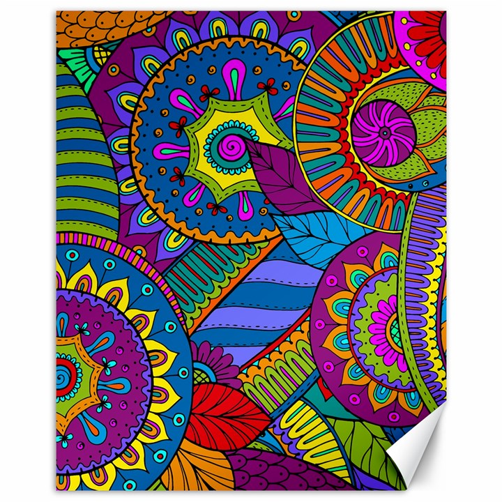 Pop Art Paisley Flowers Ornaments Multicolored Canvas 11  x 14  