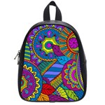 Pop Art Paisley Flowers Ornaments Multicolored School Bags (Small)  Front