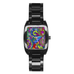 Pop Art Paisley Flowers Ornaments Multicolored Stainless Steel Barrel Watch by EDDArt