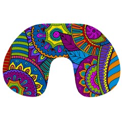 Pop Art Paisley Flowers Ornaments Multicolored Travel Neck Pillows by EDDArt