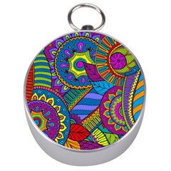 Pop Art Paisley Flowers Ornaments Multicolored Silver Compasses