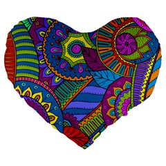 Pop Art Paisley Flowers Ornaments Multicolored Large 19  Premium Flano Heart Shape Cushions by EDDArt