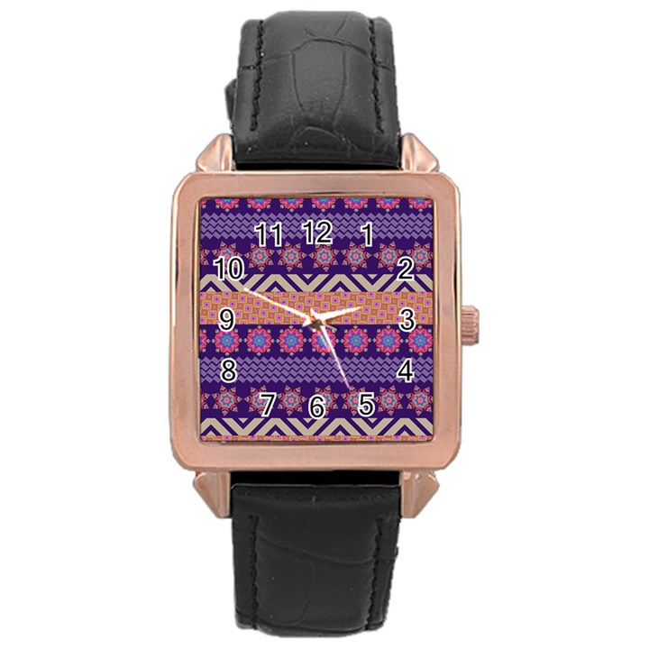 Colorful Winter Pattern Rose Gold Leather Watch 