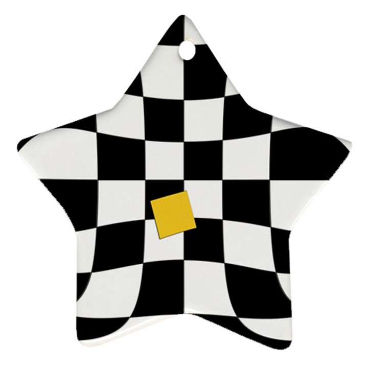 Dropout Yellow Black And White Distorted Check Ornament (Star) 