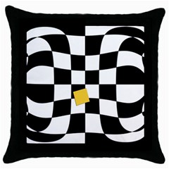 Dropout Yellow Black And White Distorted Check Throw Pillow Case (black) by designworld65