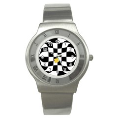 Dropout Yellow Black And White Distorted Check Stainless Steel Watch by designworld65