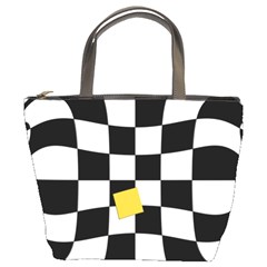 Dropout Yellow Black And White Distorted Check Bucket Bags by designworld65