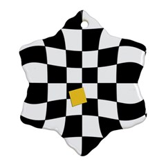 Dropout Yellow Black And White Distorted Check Ornament (snowflake)  by designworld65