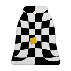 Dropout Yellow Black And White Distorted Check Ornament (bell)  by designworld65