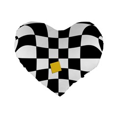 Dropout Yellow Black And White Distorted Check Standard 16  Premium Heart Shape Cushions by designworld65